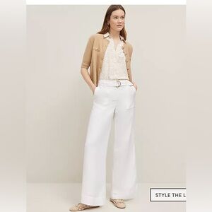 ANN TAYLOR Belted Wide Leg Pant in Linen Blend